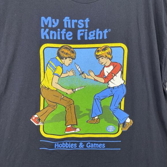 Steven Rhodes My First Knife Fight TEE T SHIRT XL Extra Large Read Funny Graphic - Picture 2 of 7